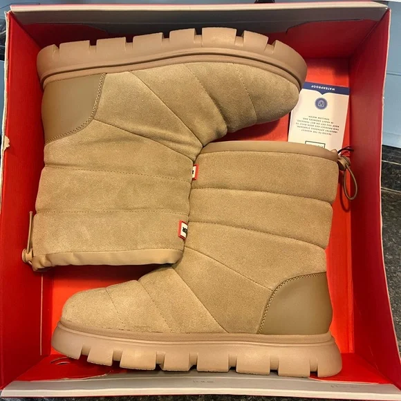 New Hunter Women’s Maribel Lug Sole Insulated Waterproof Snow Booties Boots Tan - Picture 13 of 15